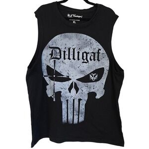 US Vintage Dilligaf Skull Tank Top‎ Muscle Tee XL Black Graphic Print